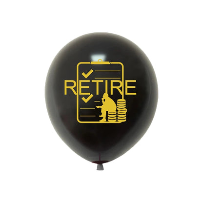 Happy Retirement Balloons – 15-Pack 12" Black & Gold Latex Party Balloons