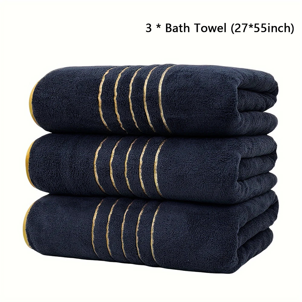 Gold Accent Bath Towel Set – White, Grey or Navy, 2 to 8 Pieces
