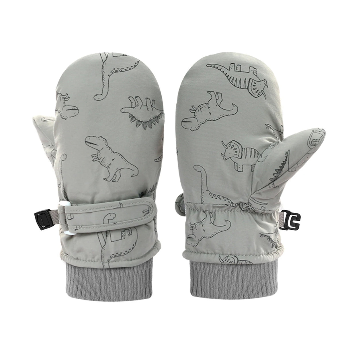 Kids' Dinosaur Print Fleece-Lined Snow Mittens