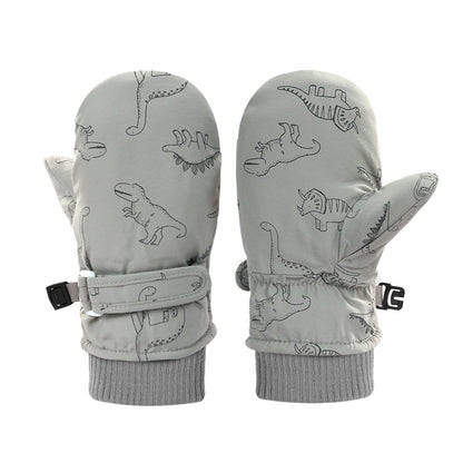 Muffole da neve foderate in pile con stampa dinosauri per bambini