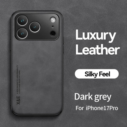 Funda de cuero de lujo para iPhone 17 18 16 15 14 13 12 11 Pro Max Plus 13 12 Mini Air 16E con placa metálica para soporte en coche