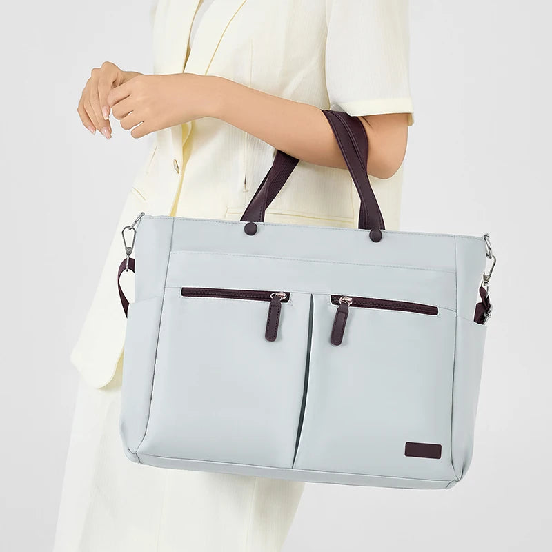 Women's Nylon Laptop Shoulder Bag - Lightweight Commuter Briefcase with Dual Pockets