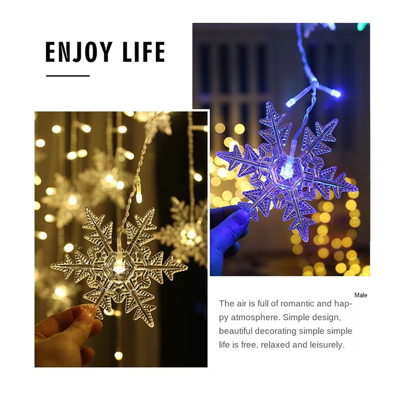 Snowflake Curtain Lights – 3.2 m LED Christmas Window Lights, 8 Modes