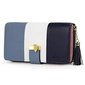 Women's Colour-Block Long Zip Wallet – RFID Blocking, 9 Card Slots, Fits a Phone