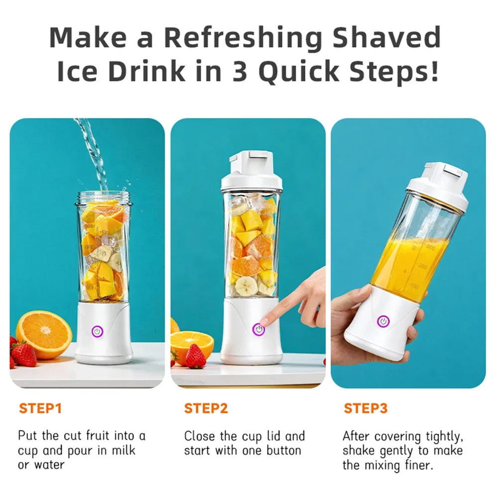 Portable Blender – USB-C Rechargeable 6-Blade Smoothie Maker with 2 Travel Cups