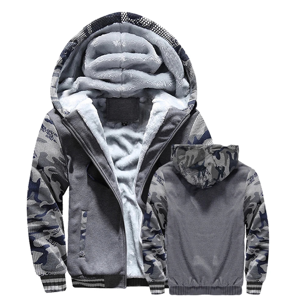 Men's Winter Jackets Thick Warm Jacket Brand Sportswear Coat Pants Solid Color Fleece Zipper Hooded Long Sleeved Male Outerwear