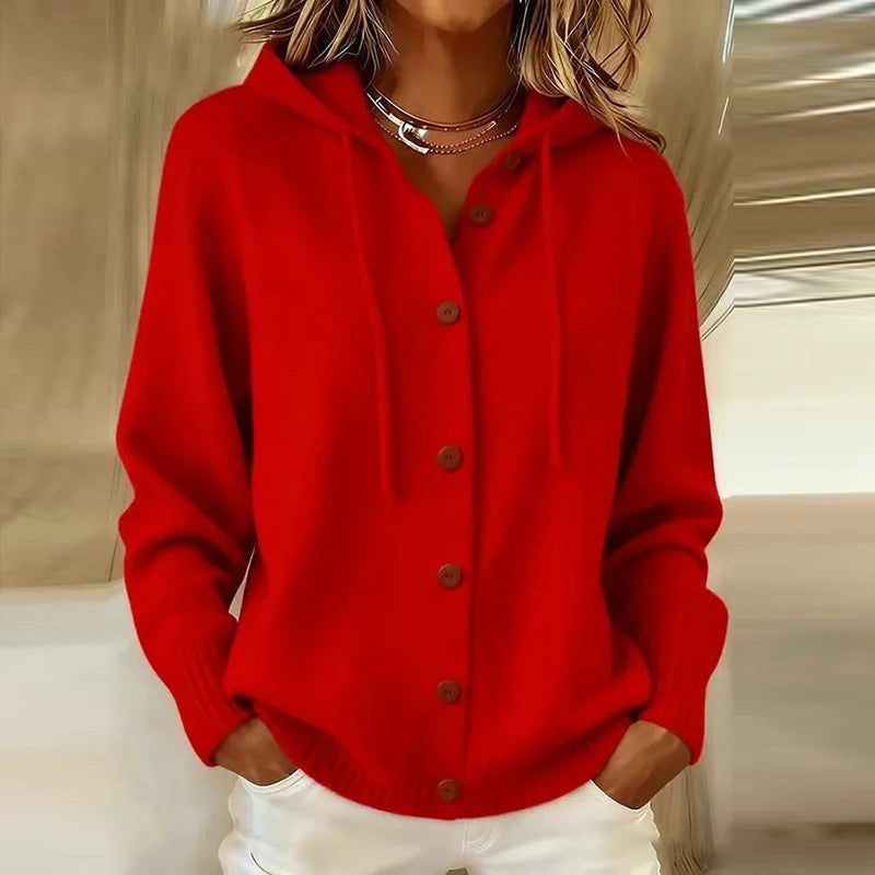 New Casual Hoodeis Sweater Women Fashion Knitted Sweater Cardigan Women Autumn Winter Solid Color Loose Button Jacket Women Coat