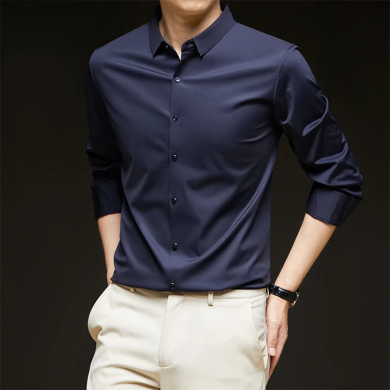 Men's Solid Long-Sleeve Business Casual Shirt