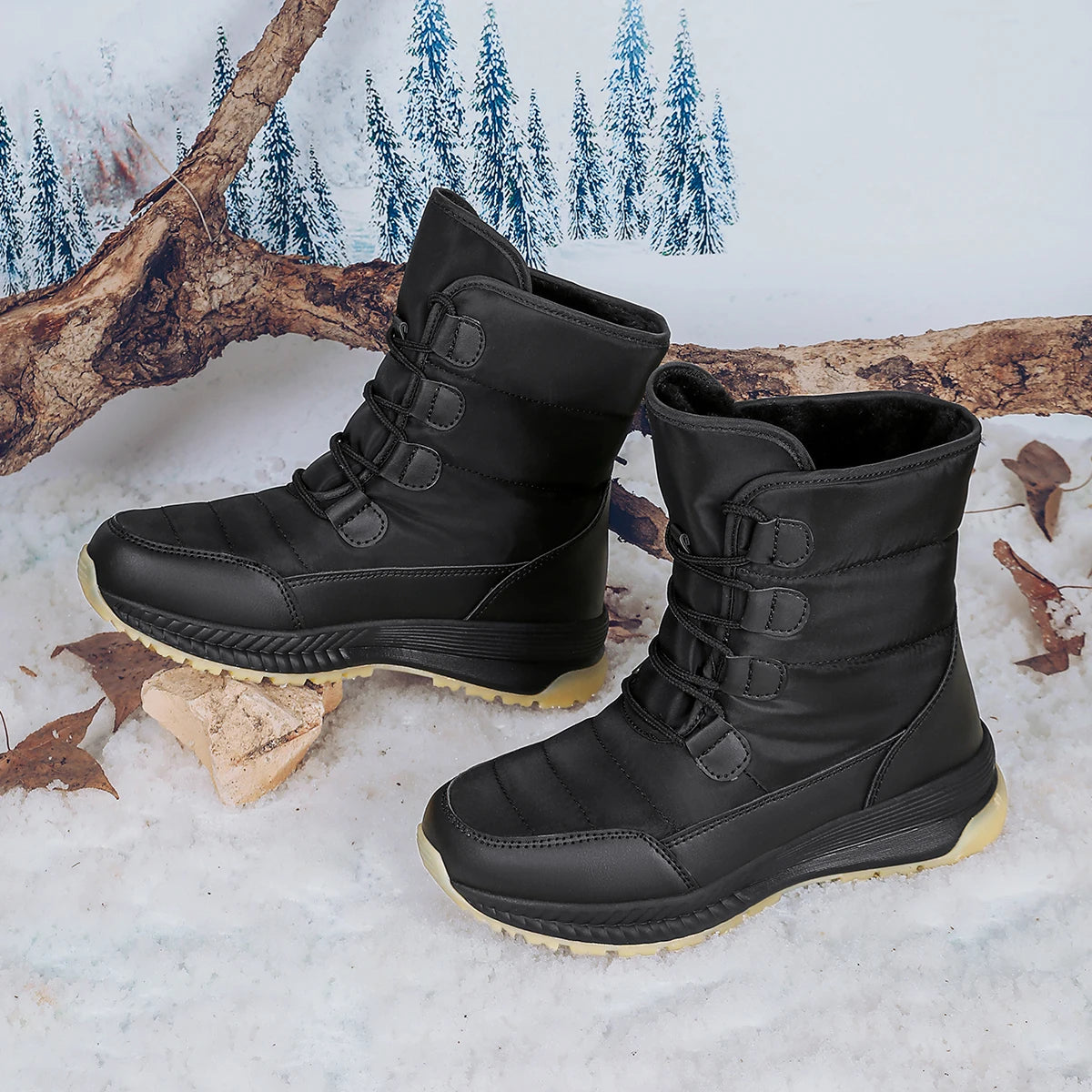 Women's Lace-Up Snow Boots – Plush-Lined Mid-Calf Winter Boots