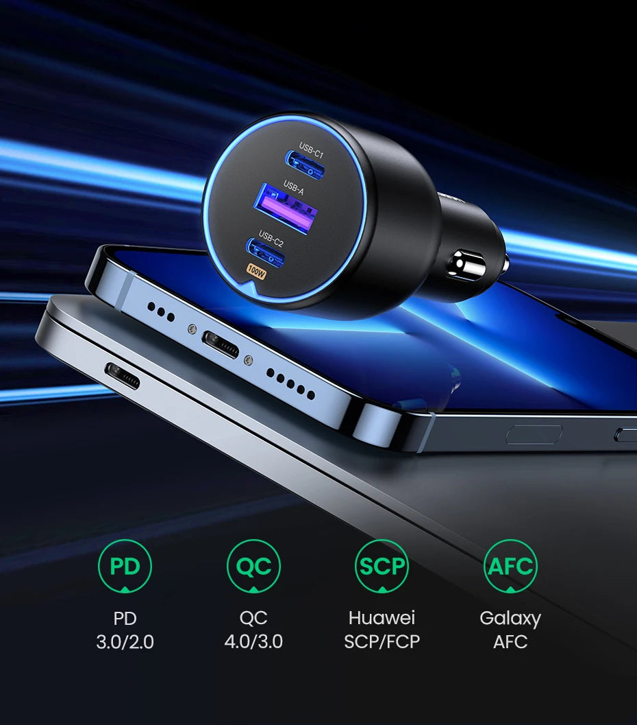 UGREEN 130W 3-Port USB-C Car Charger