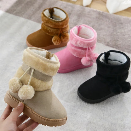 Kids' Pom-Pom Snow Boots – Plush-Lined Winter Boots with Side Zip