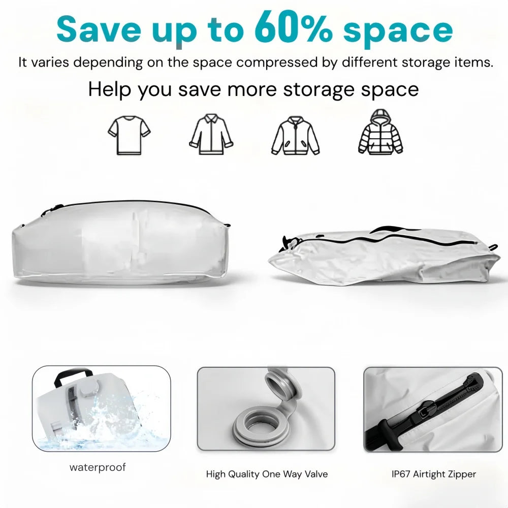 Travel Vacuum Storage Bag with Electric Air Pump | IP67 Airtight Compression Bag, 17L