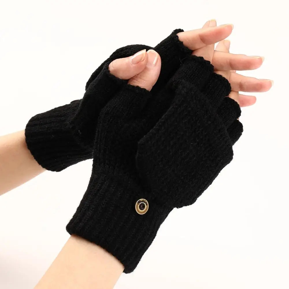 Knit Flip-Top Fingerless Mittens – Convertible Winter Gloves