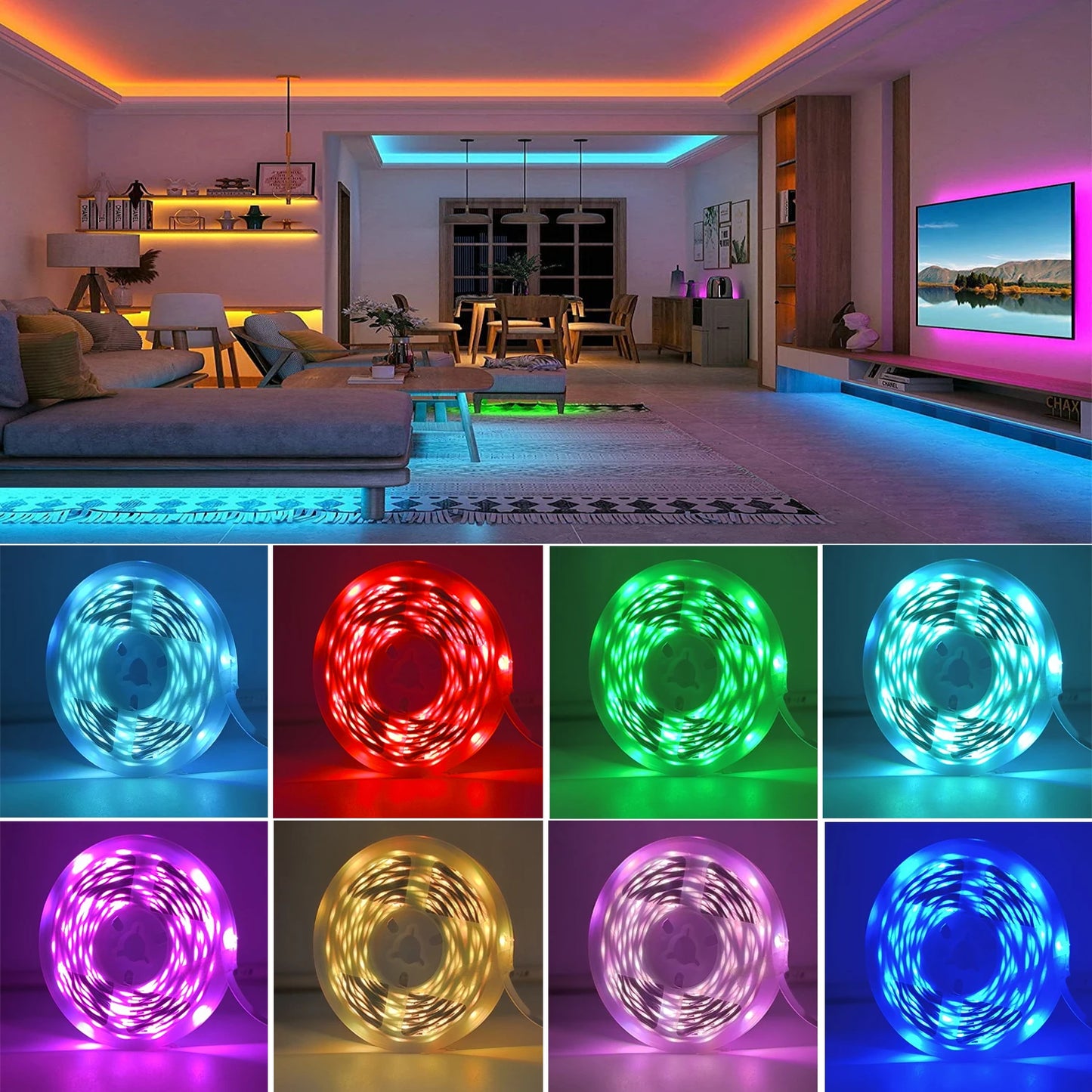 RGB LED Strip Lights with App & Remote Control – Flexible Room Bedroom Decoration Tape