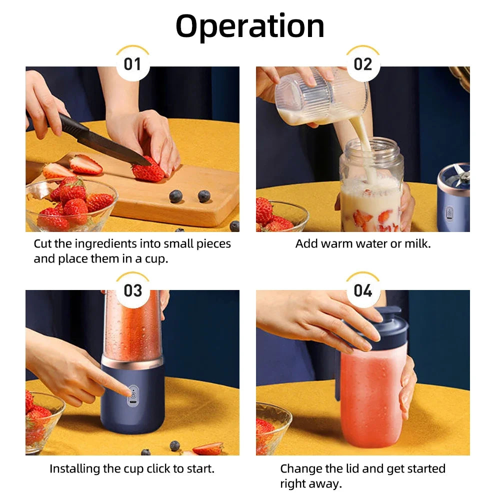 Portable Blender – USB-C Rechargeable 6-Blade Smoothie Maker with 2 Travel Cups
