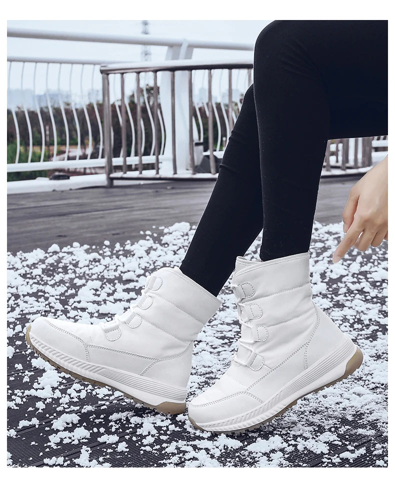 Women's Lace-Up Snow Boots – Plush-Lined Mid-Calf Winter Boots