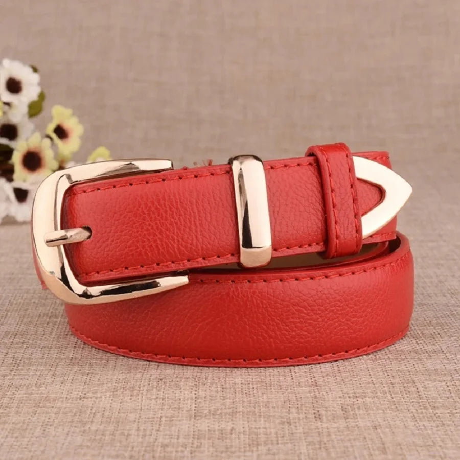 Women's Pin-Buckle Belt – Faux Leather with Pointed Tip, 13 Colours