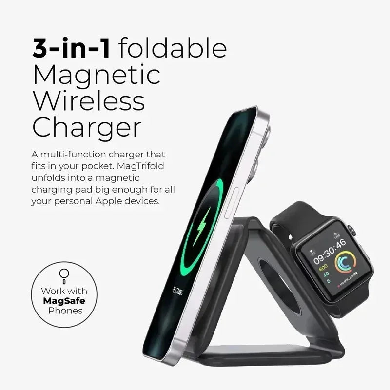 30W Foldable 3-in-1 Wireless Charger for Phone, Watch & AirPods