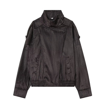 Chaqueta de cuero sintético con cremallera para mujer Guobioziy