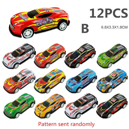 12 coches de carreras de aleación con mecanismo de retroceso – Set de coches de metal fundido a escala 1:64 para niños