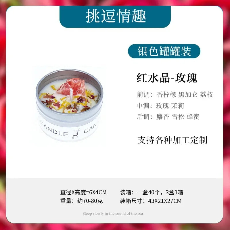 Scented Candle Crystal Stone Dry Flower Silver Tin Candle Hotel Wedding Ceremony Candle