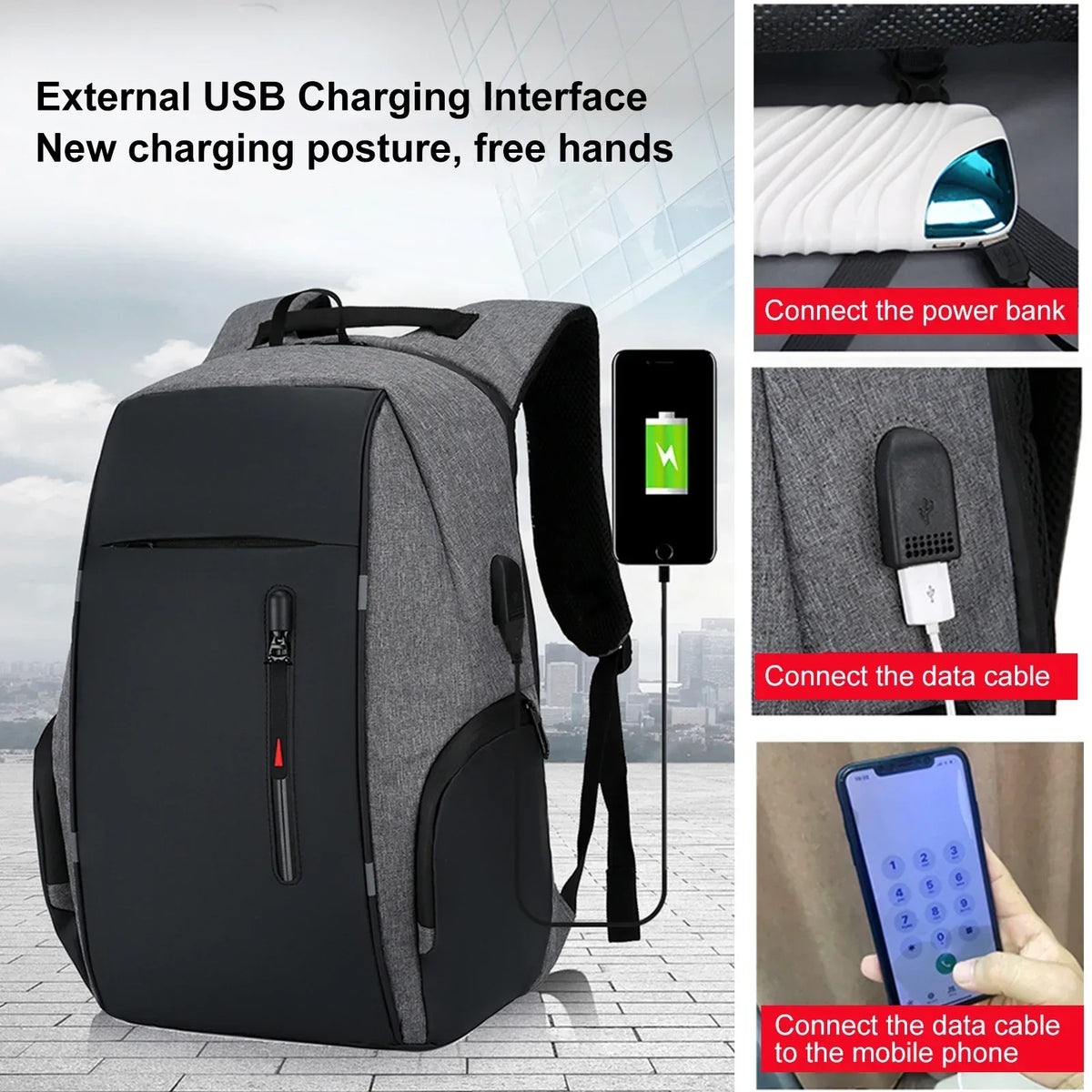 17" Laptop Backpack with USB Charging Port - Waterproof Travel Bag for Men & Women