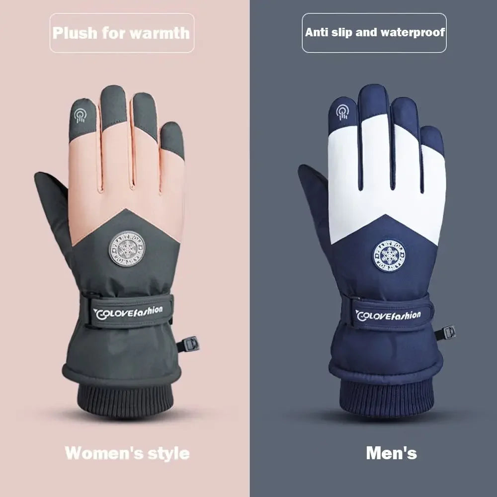 Women's Faux Leather Ski Gloves – Fleece-Lined Touchscreen Snow Gloves