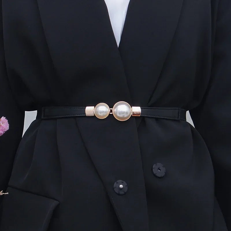 Women's Pearl Elastic Waist Belt – Vintage Hook Belt for Sweaters & Coats