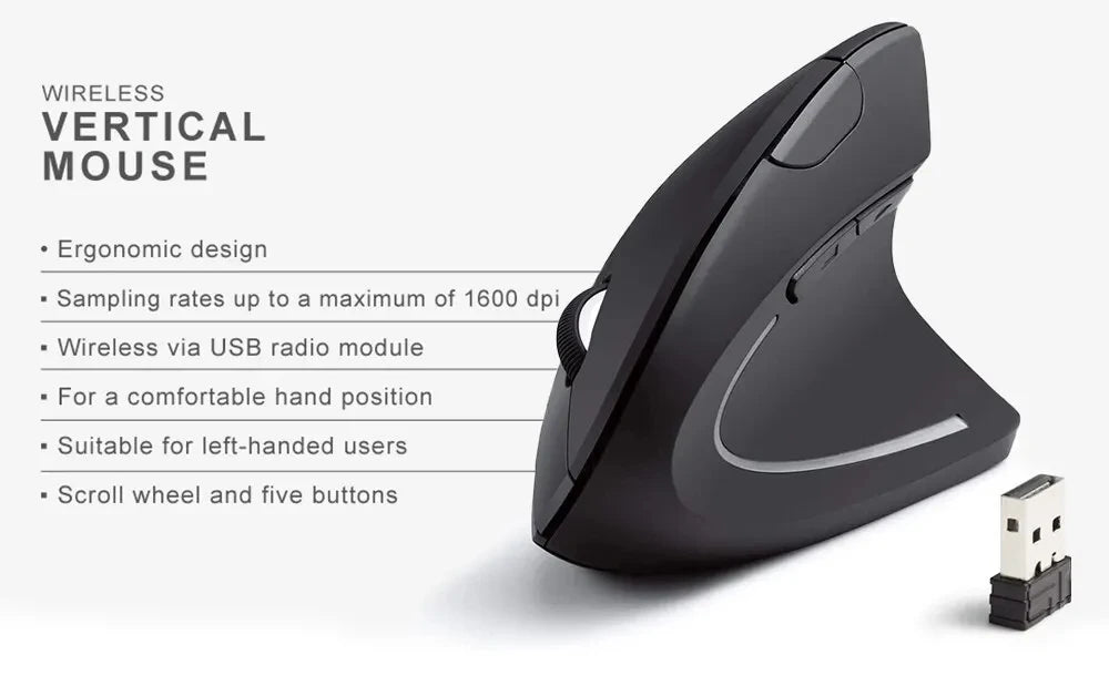 Vertical Ergonomic Wireless Mouse – 2.4 GHz, Adjustable DPI