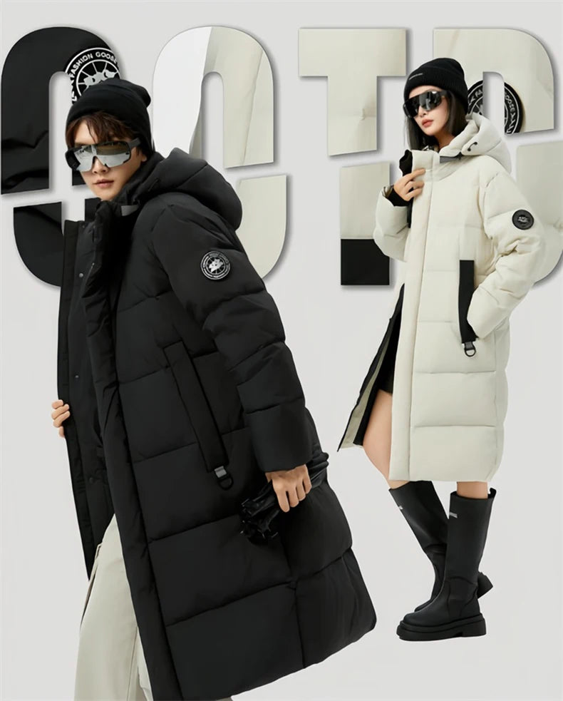 Winter Long Down Jacket Women Windbreaker Jacket Fashion Couple Down Coat Warm Hooded Thick Winter Windproof Waterproof Men Coat