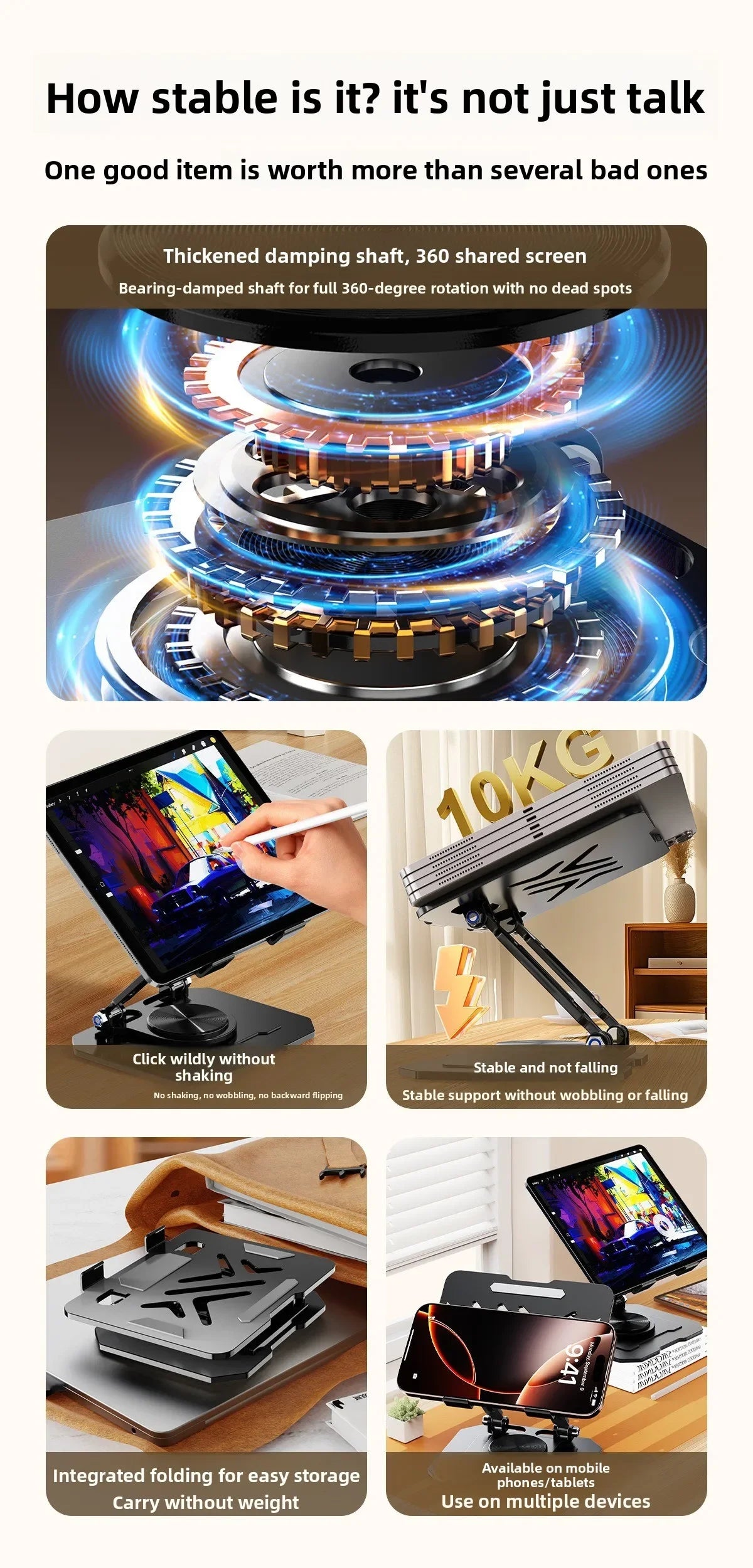 Sturdy 360° Rotation Laptop Stand Adjustable Foldable Notebook Holder Space-saving Durable Desktop Riser for 10-17 Inch Laptops