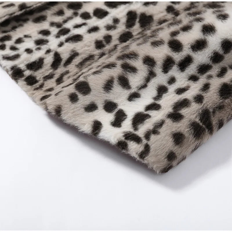 Street Leopard Print Fur Cuffs Jacket Women Stand Collar Full Sleeve Buttons Jackets 2026 Autumn Winter Fashion Lady Outwear