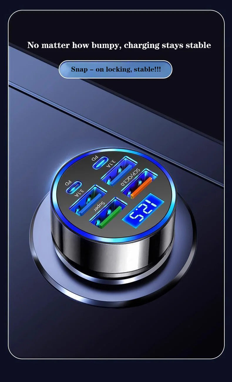 6-Port Car Charger with Digital Display