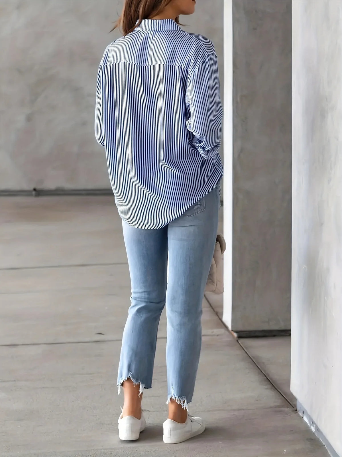 Women Long Sleeve Striped Loose Shirt Office Lady Elegant Turn Down Collar Harajuku Blouse Casual Lapel Tops Female Clothes