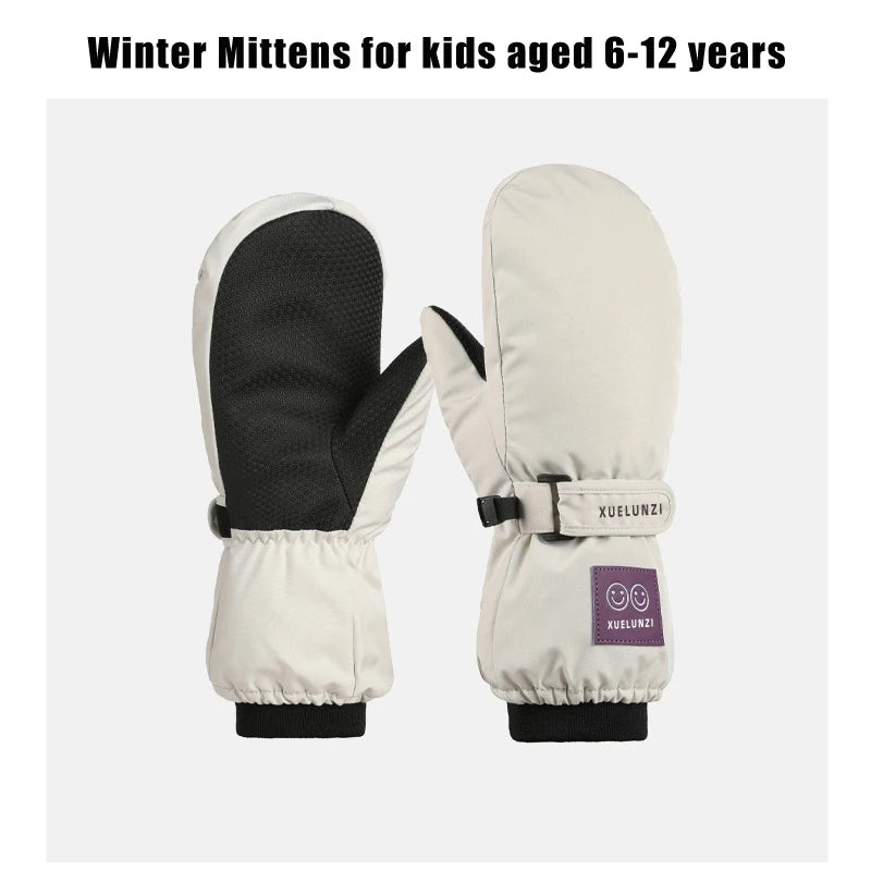 Kids' Waterproof Ski Mittens with Long Cuffs – Ages 6 to 12