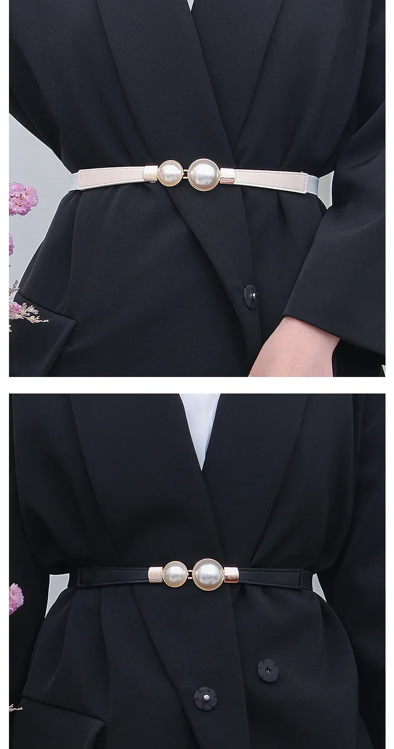 Women's Pearl Elastic Waist Belt – Vintage Hook Belt for Sweaters & Coats