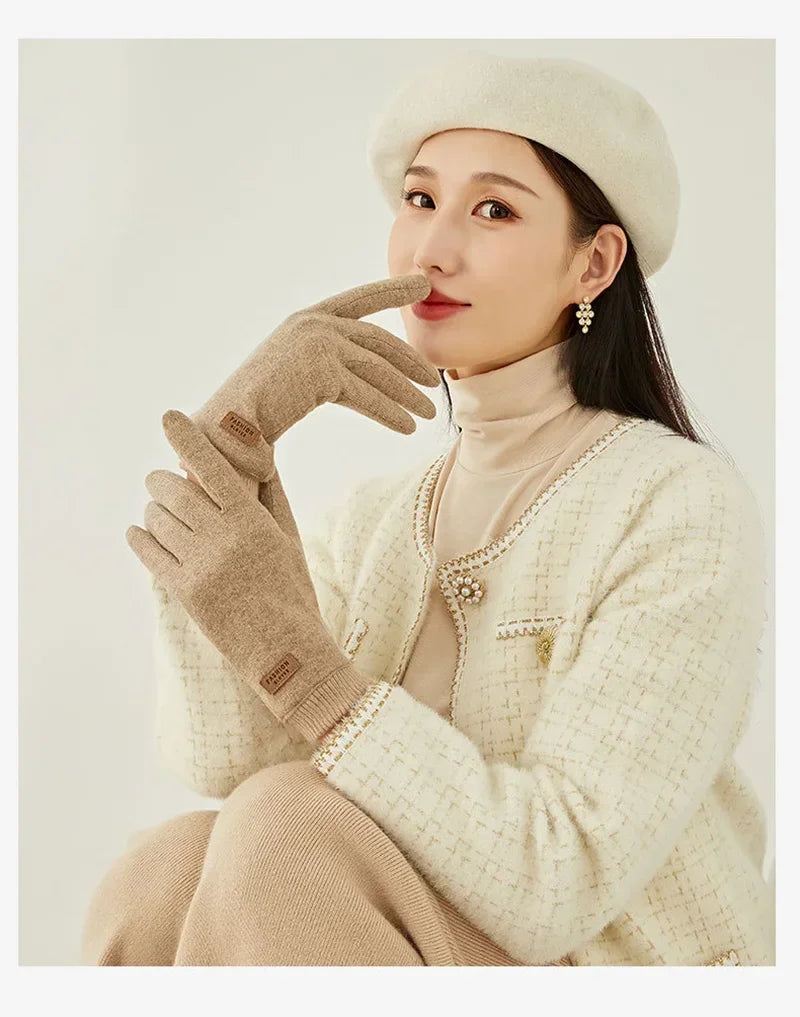 Women's Knit-Cuff Plush Touchscreen Gloves