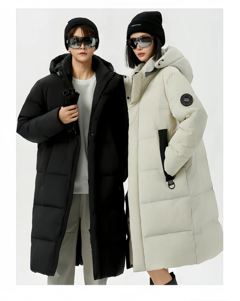 Winter Long Down Jacket Women Windbreaker Jacket Fashion Couple Down Coat Warm Hooded Thick Winter Windproof Waterproof Men Coat