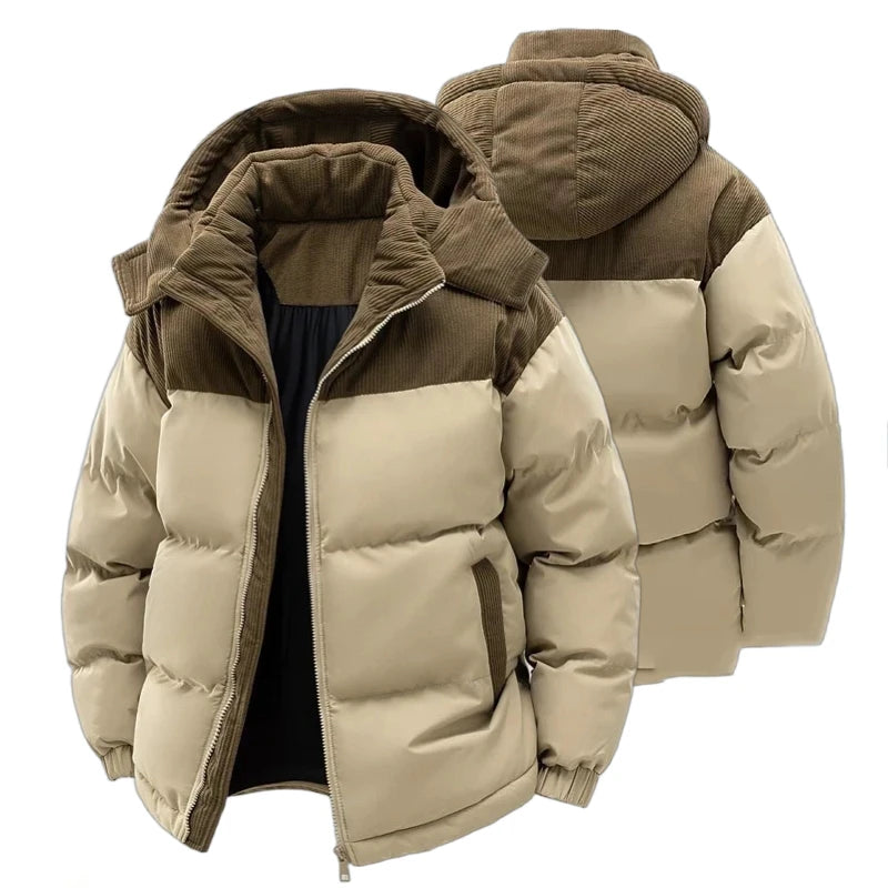 Men's Winter Jacket Hooded Casual Warm Cotton Jacket Thickened Fleece Lined Zipper Front Parka Winter Cold-Proof Coat 2026