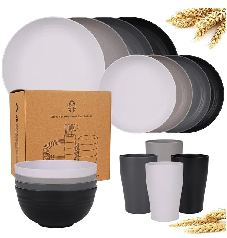 16-Piece Wheat-Straw Tableware Set