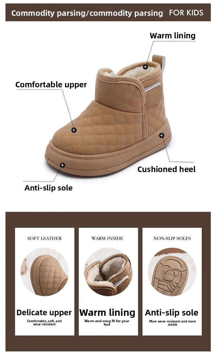 2026 Winter Plush Boots For Children Soft Warm Velvet Snow Boots For Kids Anti-slippery Waterproof Boy's Girl's Winter Boots