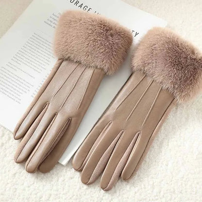Guanti da donna in ecopelle con polsino in ecopelliccia – Touchscreen