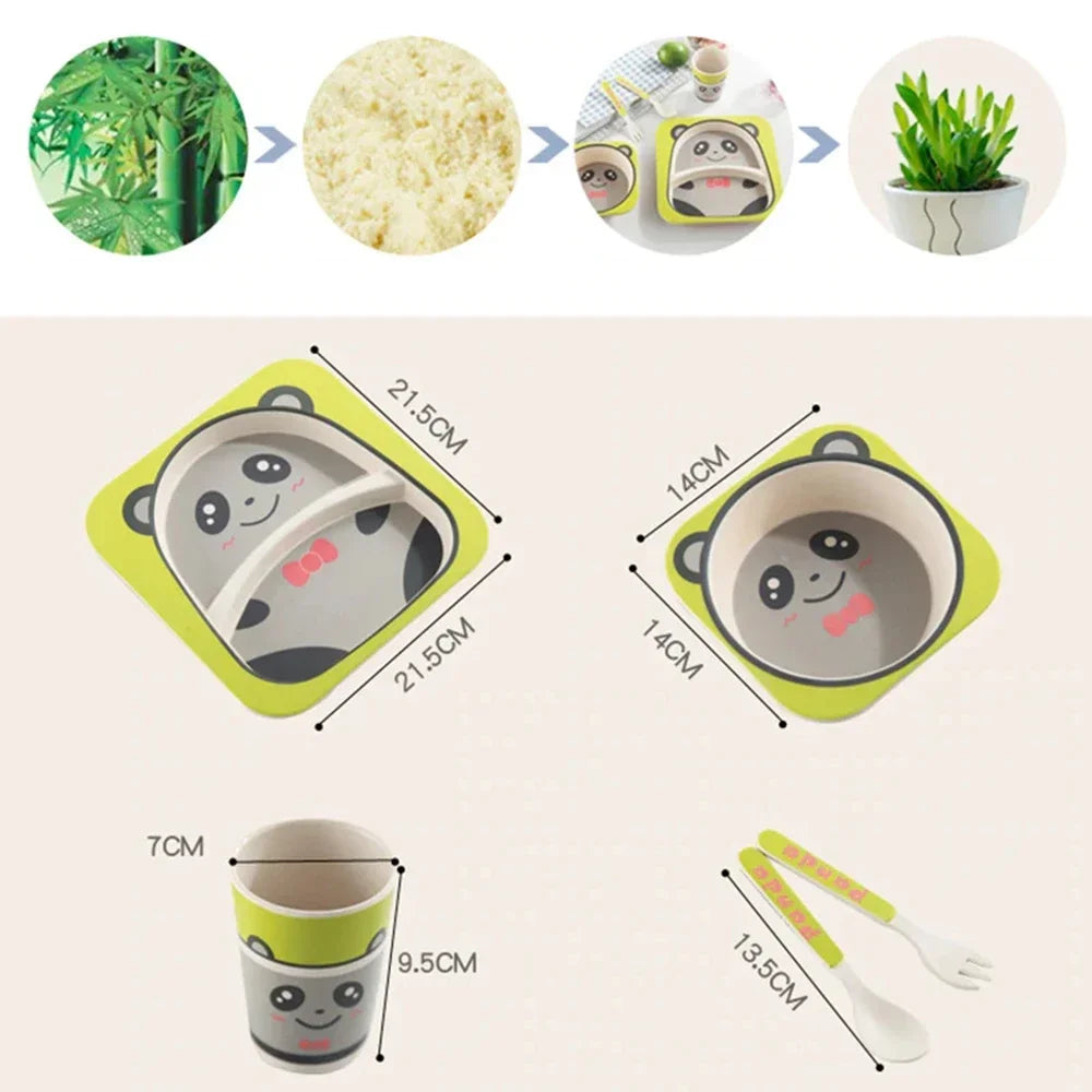 5-Piece Geometric Bamboo-Fibre Kids' Dinnerware Set