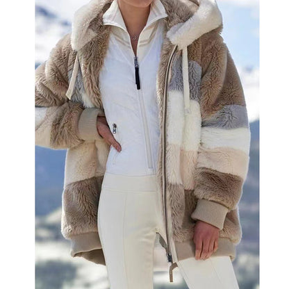 SHXYY Damen Kapuzen-Patchwork-Reißverschlussjacke