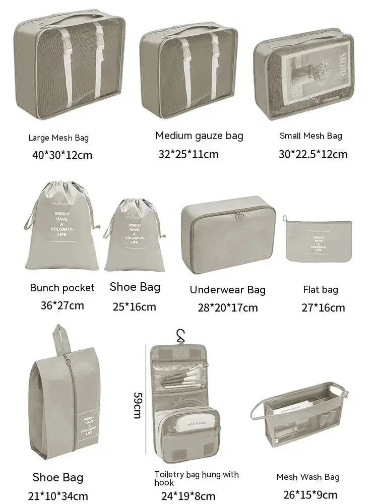 7/8/9/10 Pcs Set Travel Organizer Storage Bags Suitcase Packing Cubes Cases Portable Wardrobe Luggage Clothes Shoe Pouch Fold