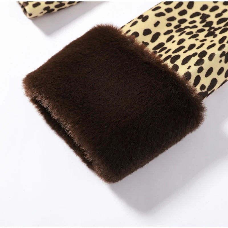 Street Leopard Print Fur Cuffs Jacket Women Stand Collar Full Sleeve Buttons Jackets 2026 Autumn Winter Fashion Lady Outwear