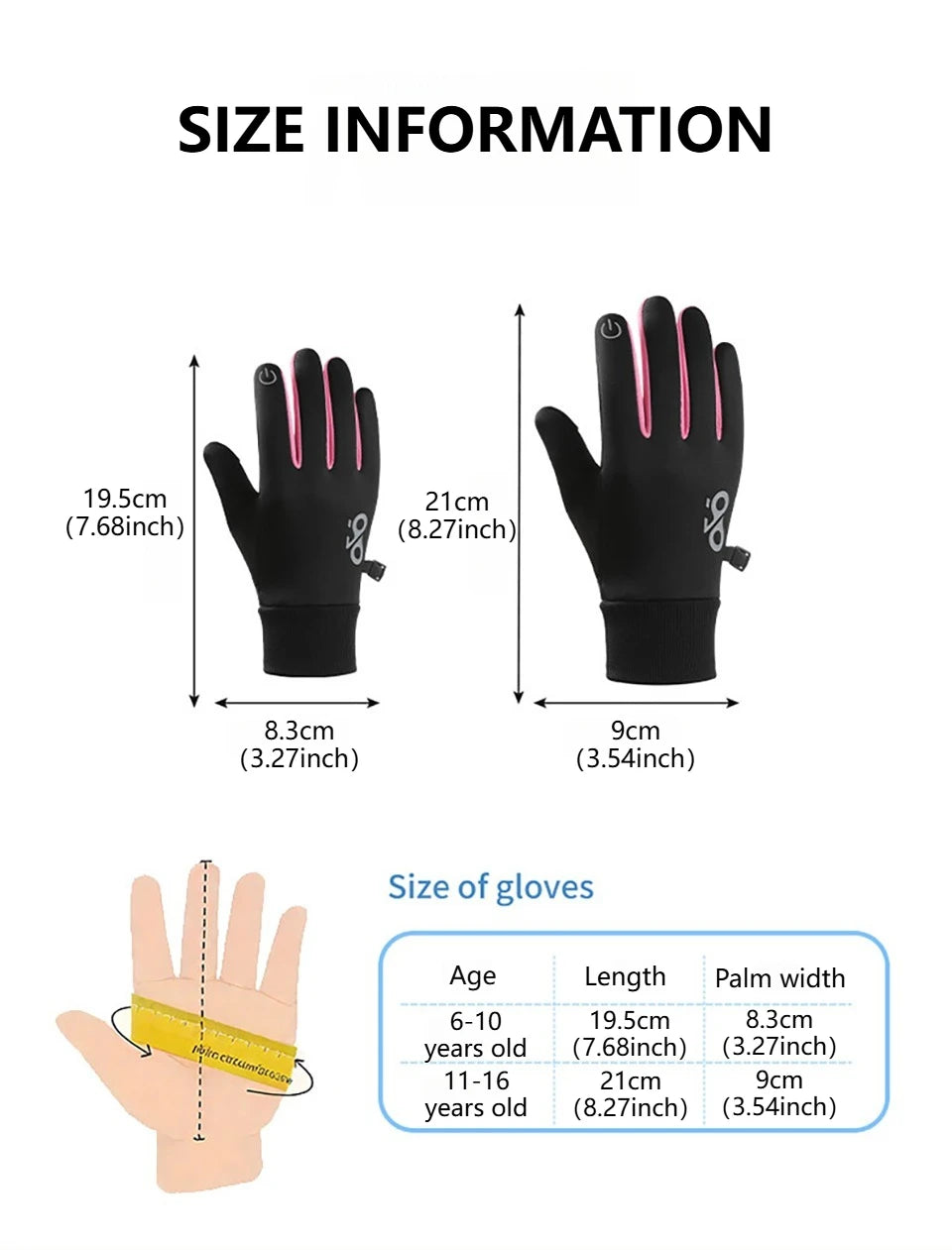 Kids' Thermal Touchscreen Sports Gloves – Anti-Slip (Ages 6–16)