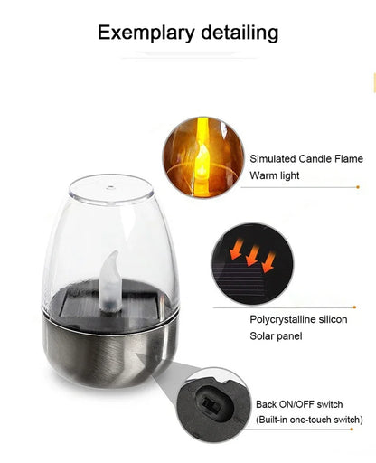 Lámpara de vela LED sin llama alimentada por energía solar | Resistente al agua IP65 | 6–8 horas de autonomía | Decoración de jardín y exteriores