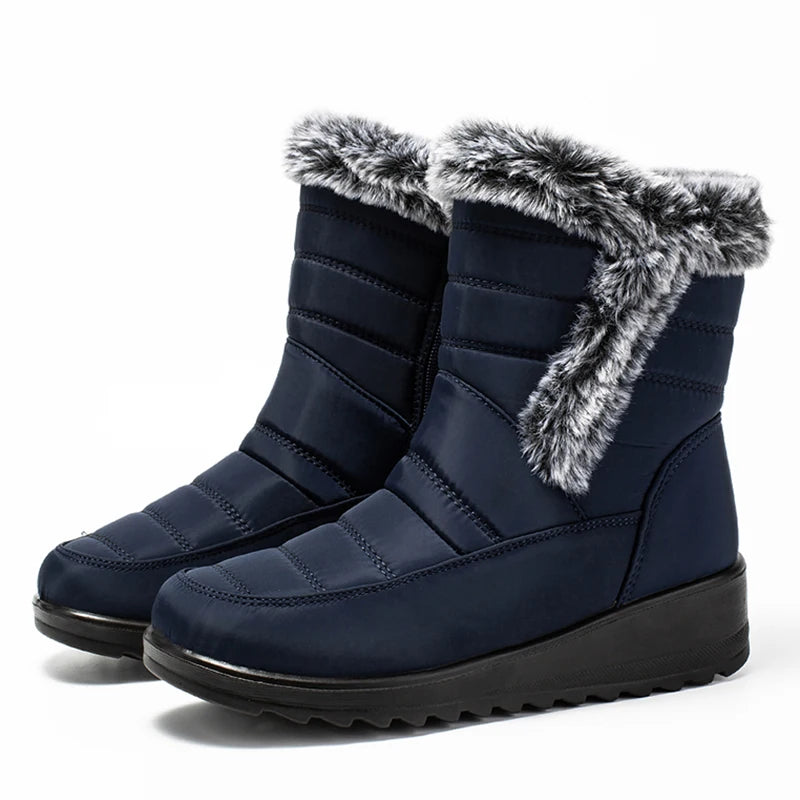 Thick Warm Long Plush Waterproof Snow Boots Women Winter 2025 Non Slip Soft Fur Ankle Boots Woman Plus Size 44 Cotton Shoes Mom