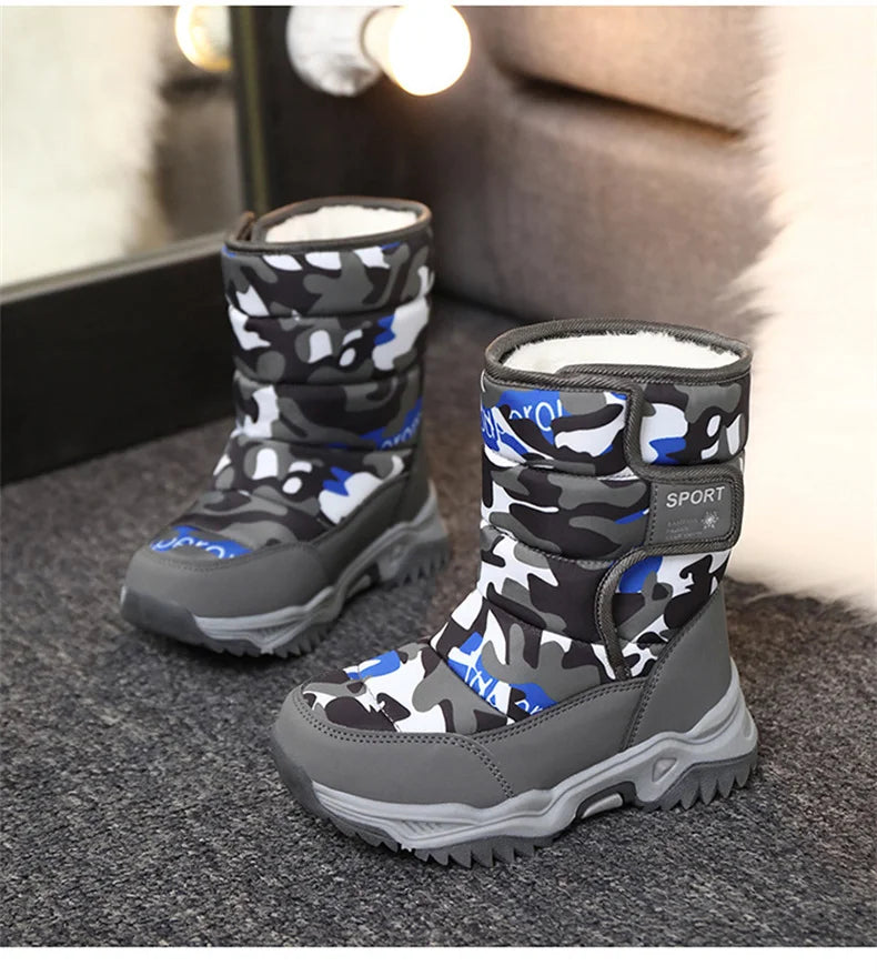 Kids' Plush-Lined Hook-and-Loop Winter Ankle Boots